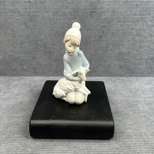 Lladro 5125 Shepherd Boy With Lamb Porcelain Figurine Matte Blue Spain 6in